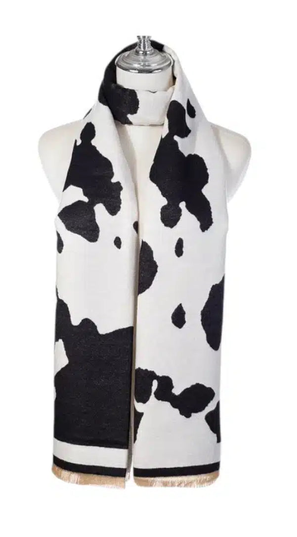 EBONY BLACK/WHITE COWPRINT SCARF