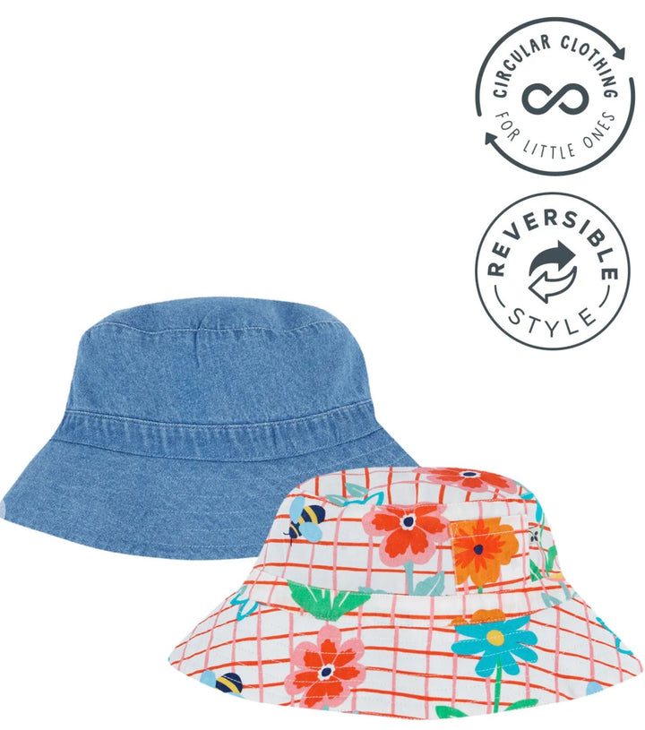 HATTIE REVERSIBLE HAT, PAINT A FLORAL / DENIM