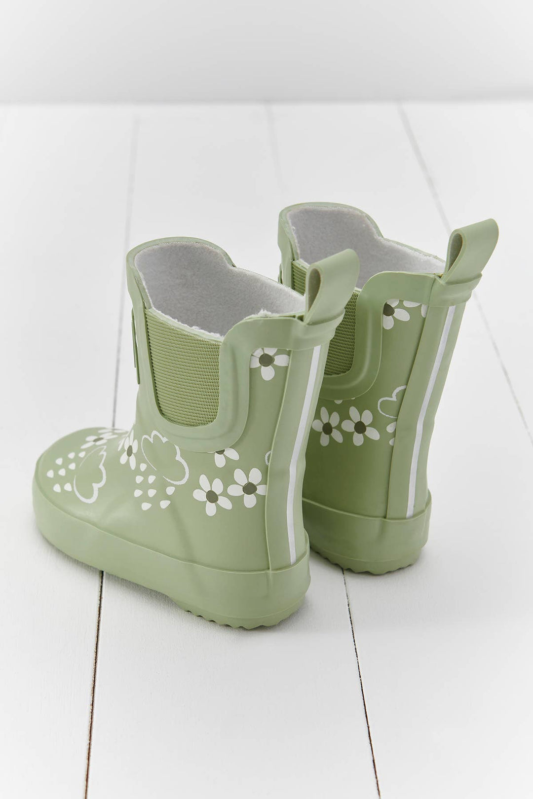Spring Green Floral Short Colour-Changing Kids Wellies: UK4