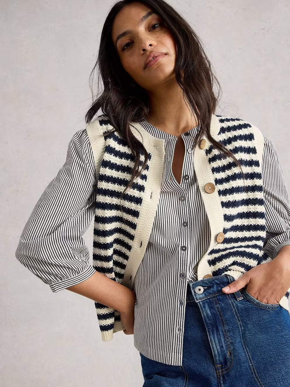 SIENNA STRIPE BUTTON TANK NAVY MULTI