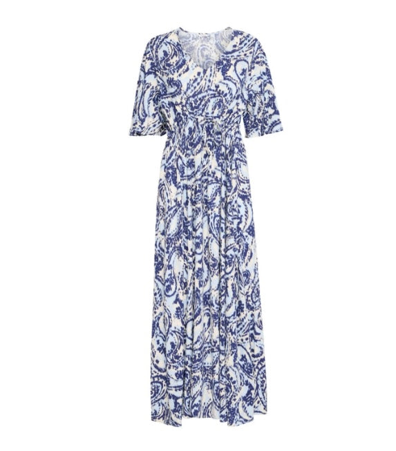 BLUE PAISLEY JOELLA V NECK MAXI DRESS