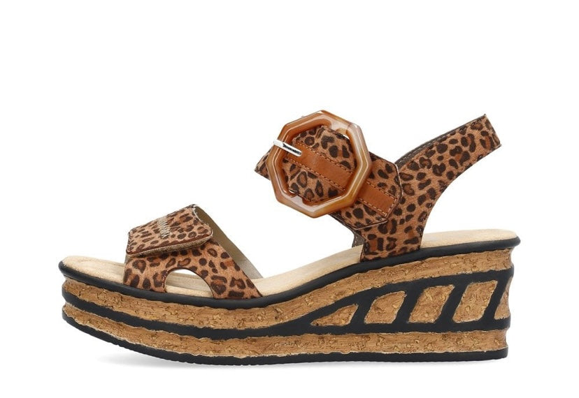 BROWN COMBINATION LEOPARD PRINT WEDGE SANDALS