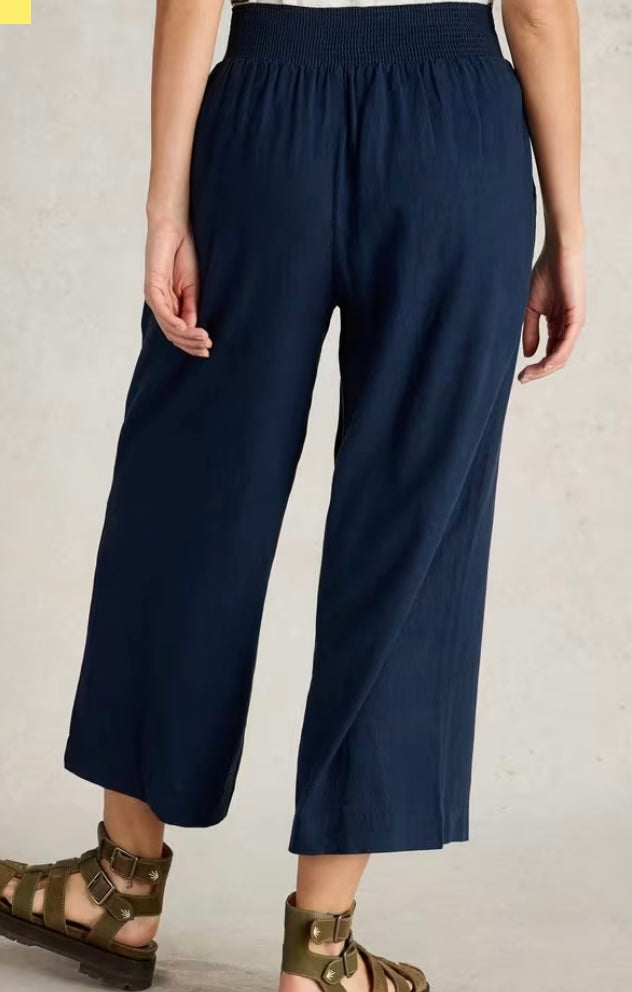 DARK NAVY SHELLY LINEN BLEND CULOTTE TROUSER