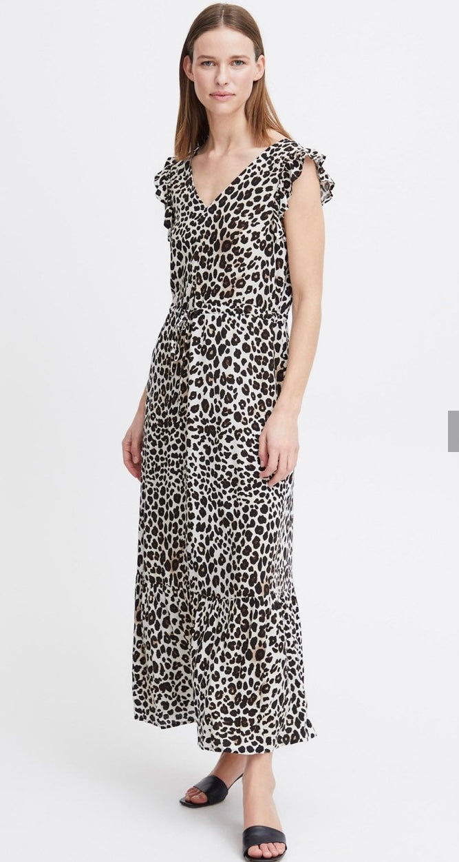 JOELLA FRILL DRESS BIRCH LEOPARD