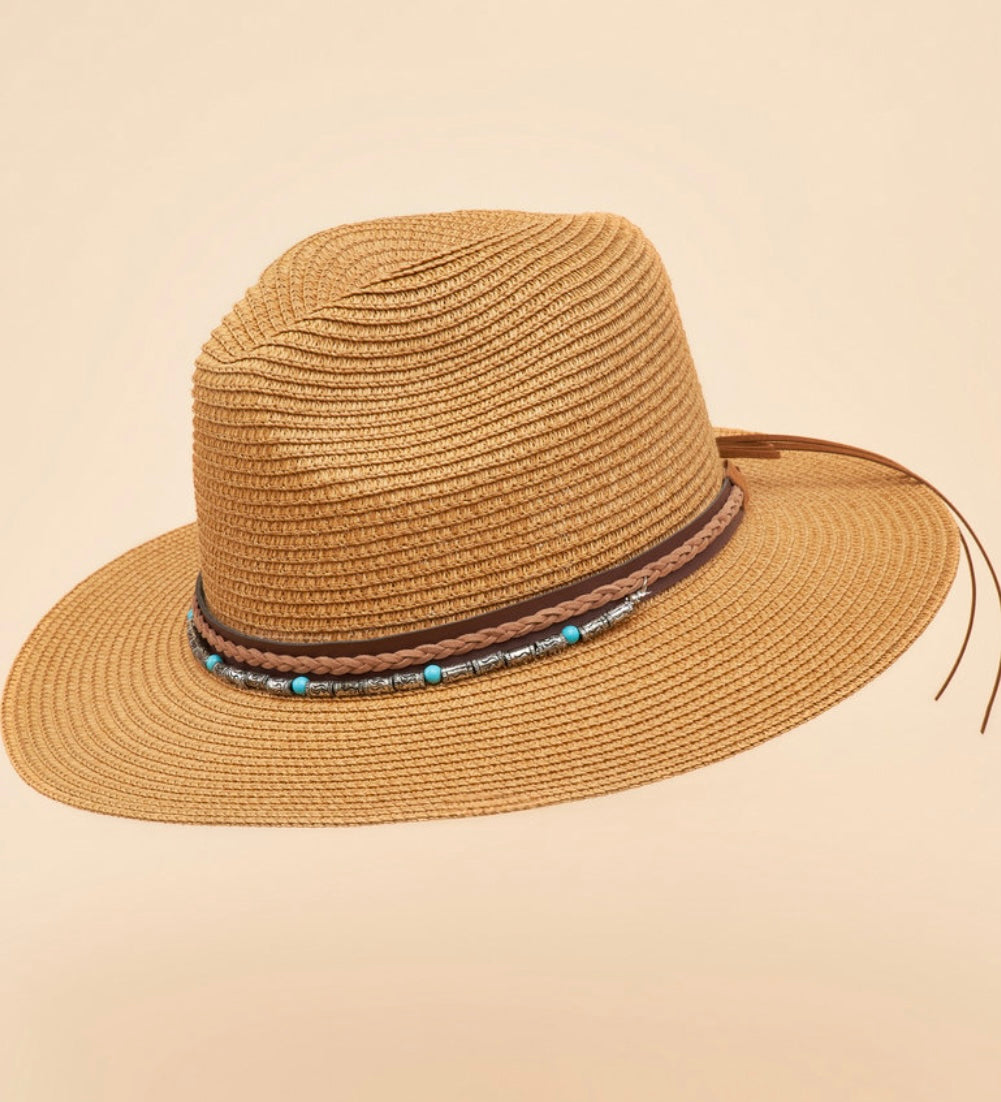 THALIA CARAMEL EMBOSSED BEADS HAT