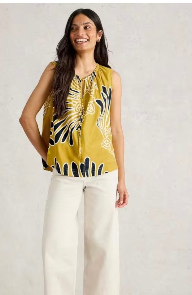 YELLOW PRINT MARLEY LINEN BLEND VEST
