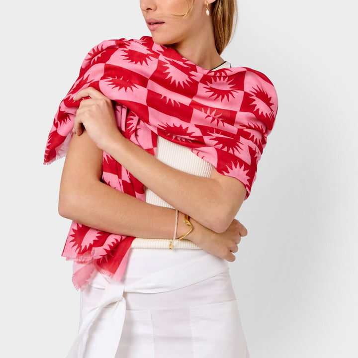 PRINTED SCARF LE SOLEIL RED PINK