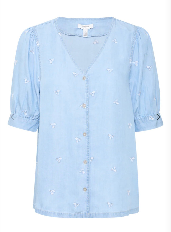 KOSMO V SHIRT LIGHT BLUE DENIM FLOWER