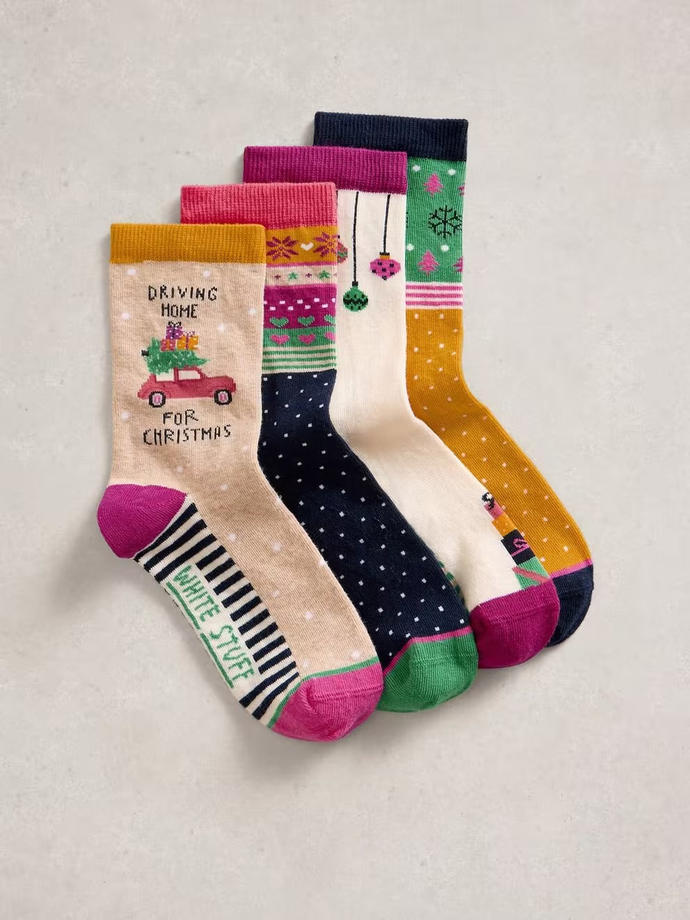 4 PACK XMAS ANKLE SOCKS NAT MLT
