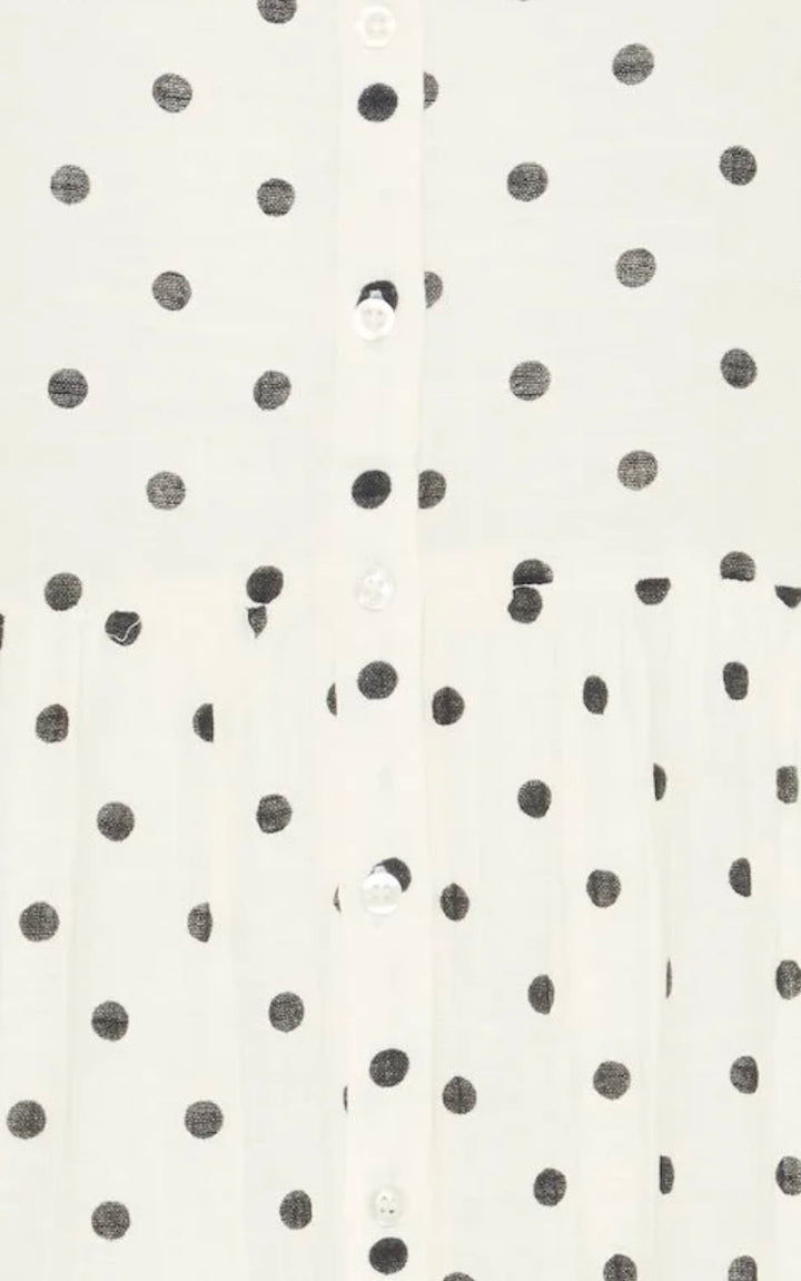 WHISPER WHITE BLACK DOT BOBBI DRESS