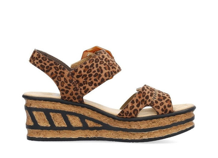 BROWN COMBINATION LEOPARD PRINT WEDGE SANDALS