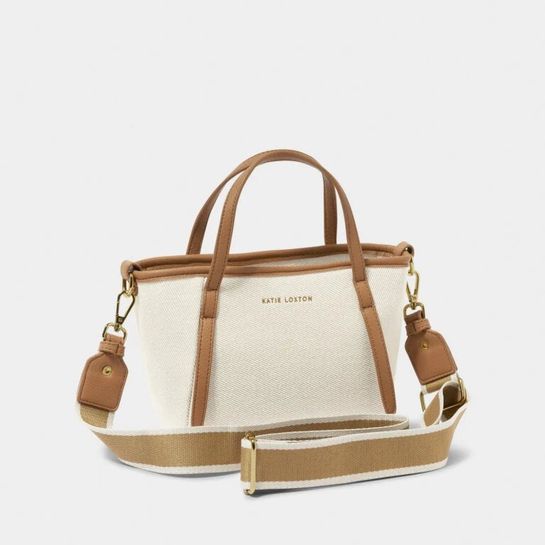 CAPRI TAN & OFF WHITE CANVAS MINI TOTE BAG