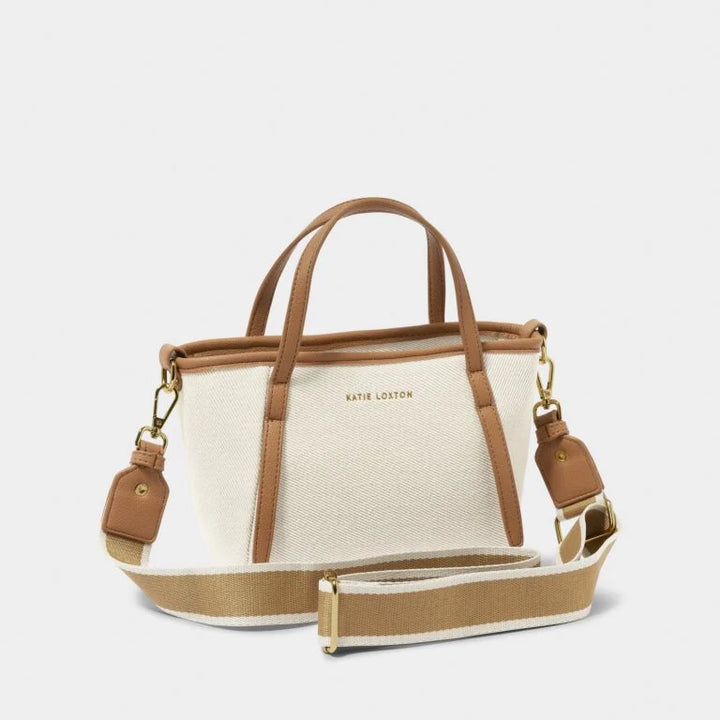 CAPRI TAN & OFF WHITE CANVAS MINI TOTE BAG