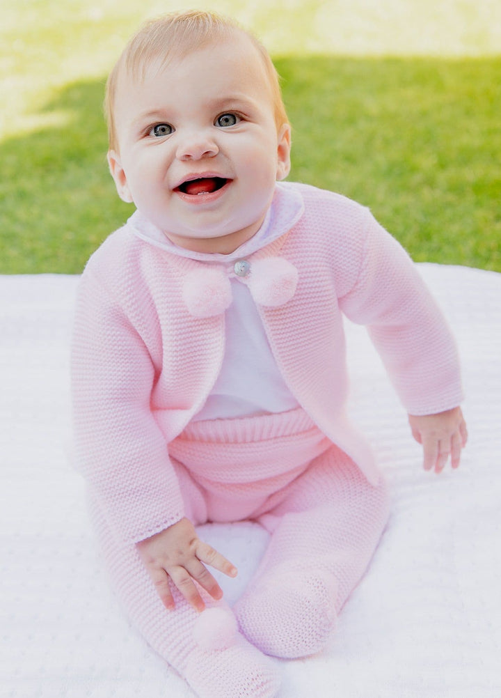 KNITTED POM POM TOP & TROUSERS PINK 0-3 MONTHS