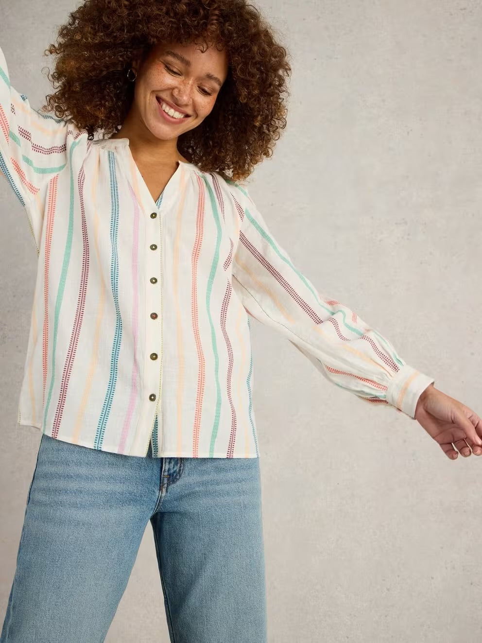 GILLY STRIPE JAQUARD TOP NAT MLT