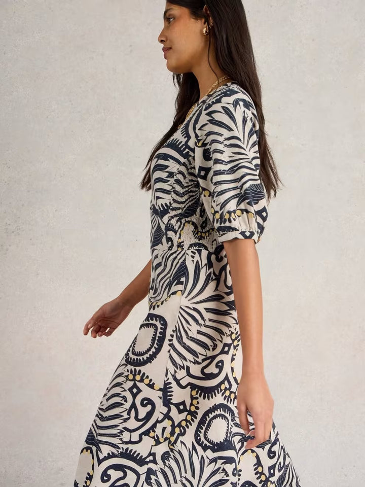 NATURAL PRINT BECCA BIAS CUT DRESS