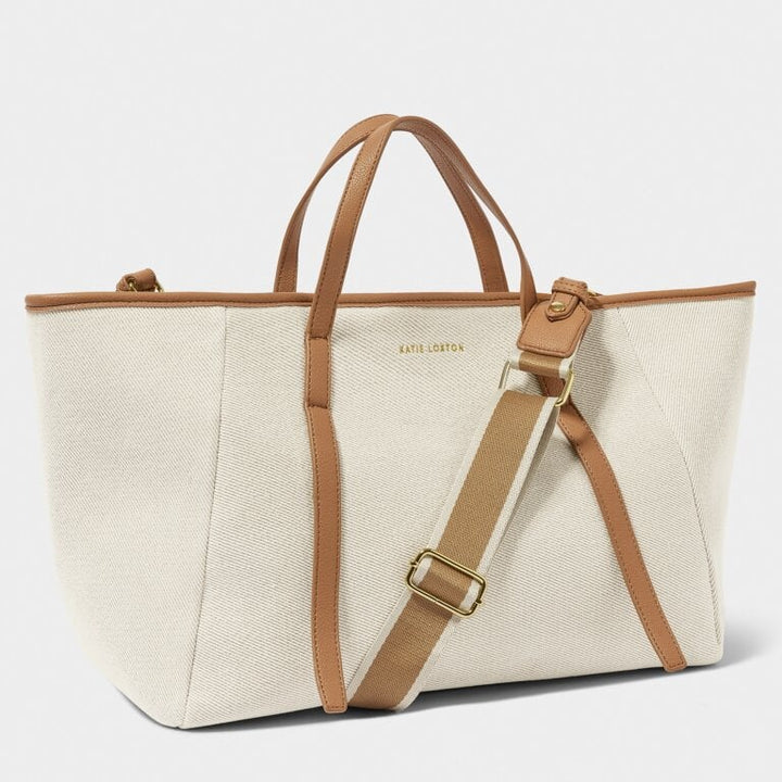 CAPRI TAN & OFF WHITE CANVAS TOTE BAG