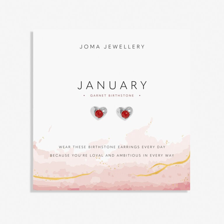 JANUARY GARNET BIRTHSTONE SILVER PLATED EARRINGS