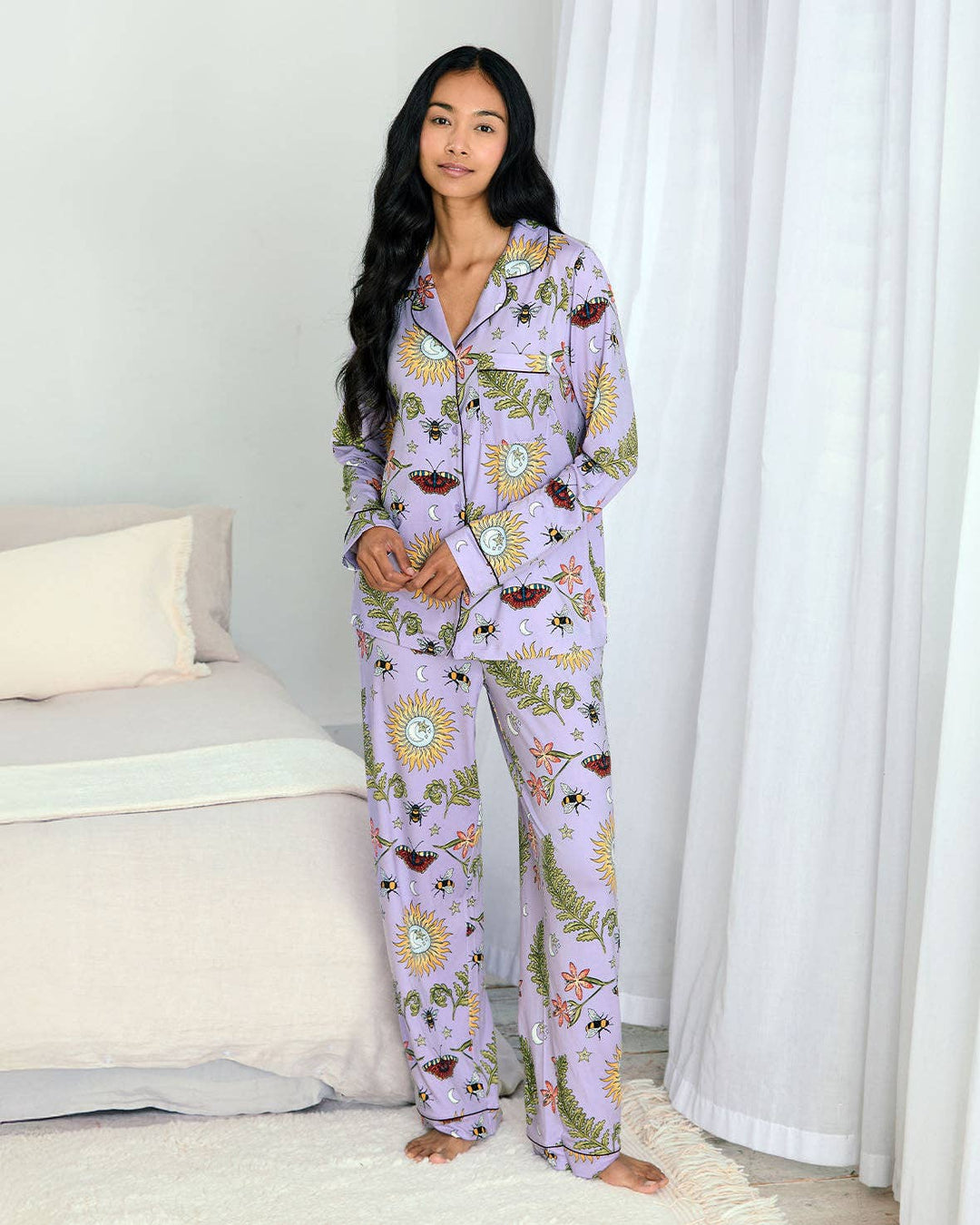 Moonlit Forest Print Long Pyjama Set: UK 14