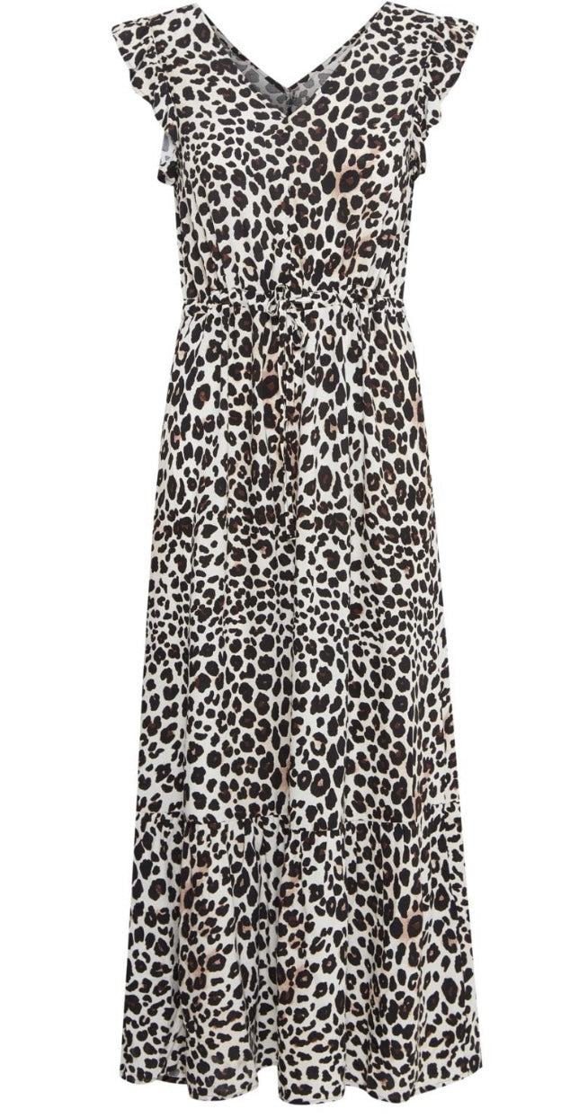 JOELLA FRILL DRESS BIRCH LEOPARD