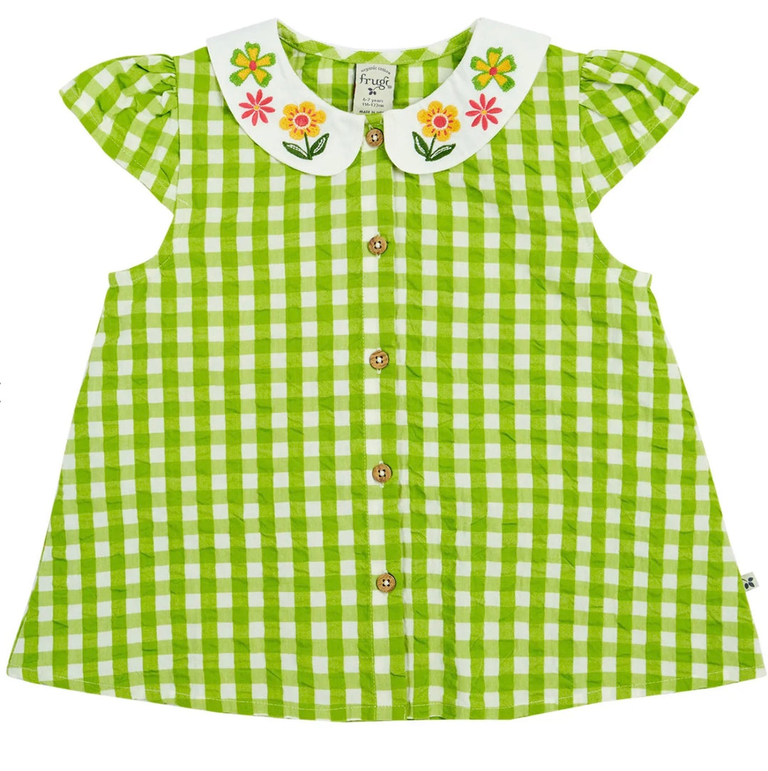 ALDA COLLARED TOP MACAW GINGHAM/FLOWERS