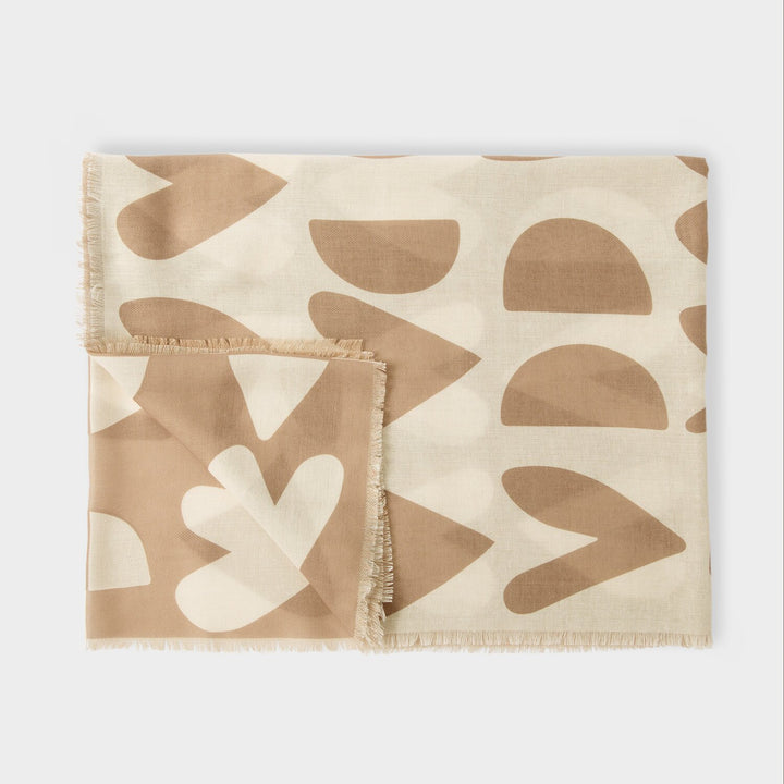 PRINTED SCARF LARGE HEART TAUPE