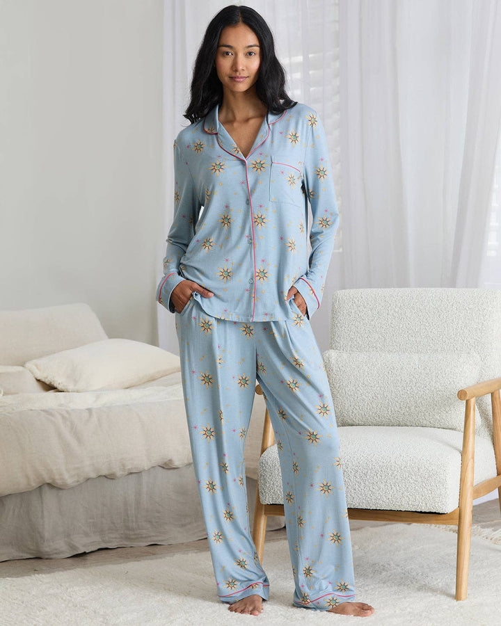 Tencel™ Modal Twinkling Sky Button Up Long Pyjama Set: UK 14