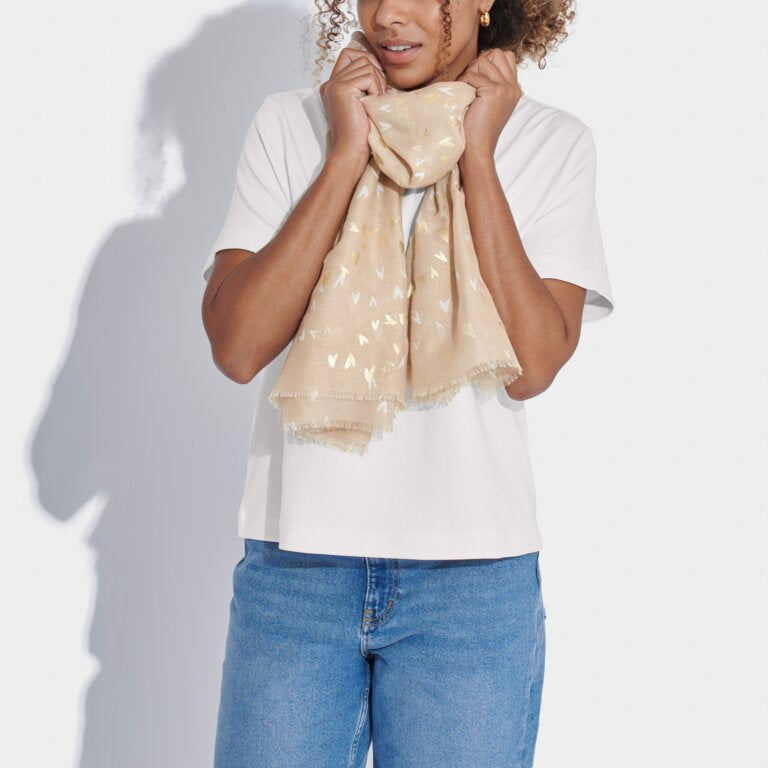 SCATTERED HEART FOIL PRINTED SCARF