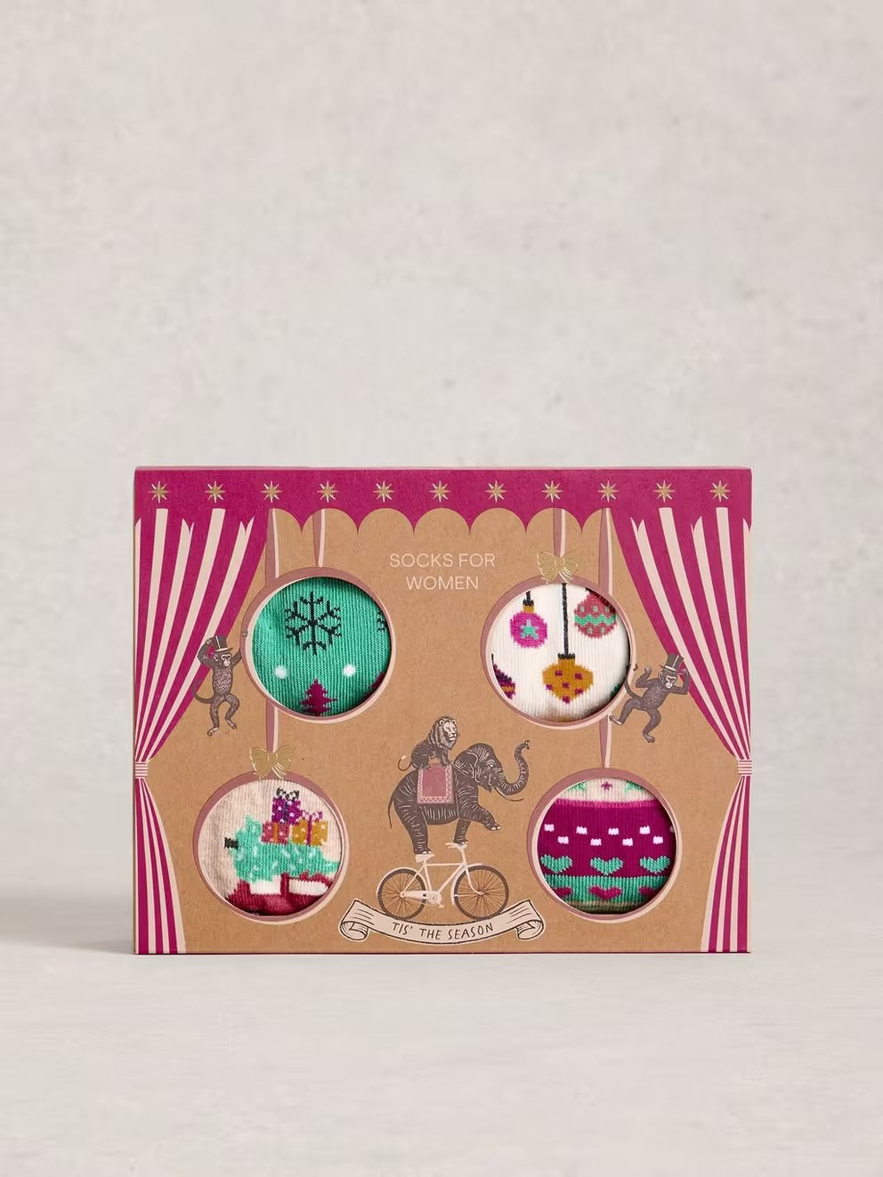 4 PACK XMAS ANKLE SOCKS NAT MLT