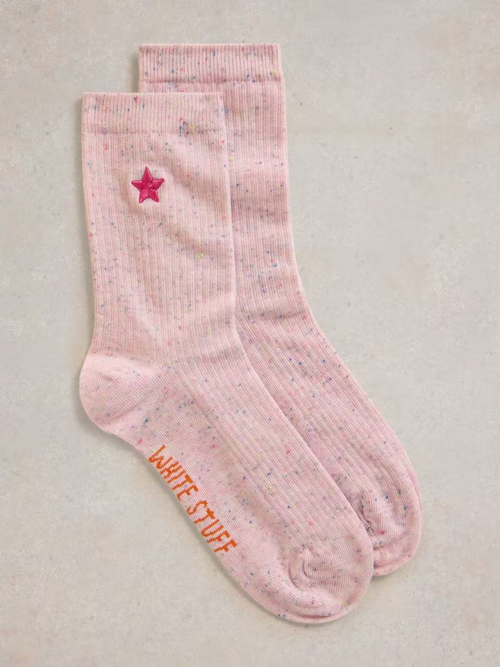 EMBROIDERED NEP ANKLE SOCK LIGHT PINK SIZE 3-5