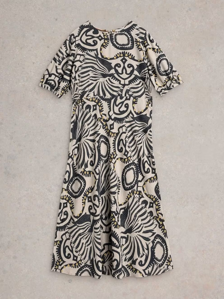 NATURAL PRINT BECCA BIAS CUT DRESS