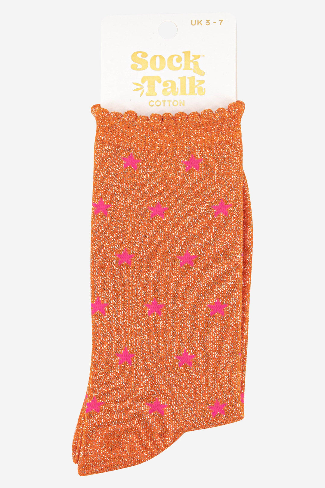 Womens Star Print Cotton Glitter Socks in Orange: UK 3-7 | EU 36-40 | US 5-9