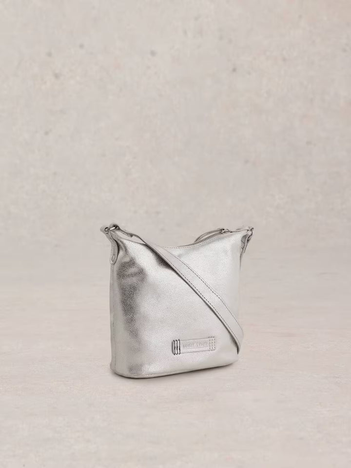 MINI FERN LEATHER CROSSBODY BAG SILVER TONE METALLIC