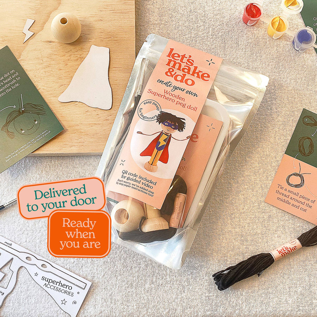 Create Your Own Superhero Wooden Peg Doll Kit