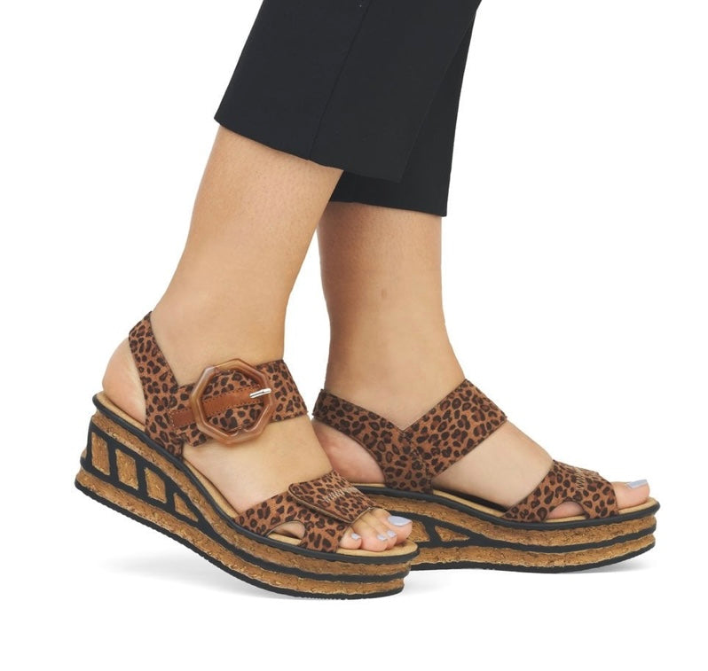 BROWN COMBINATION LEOPARD PRINT WEDGE SANDALS