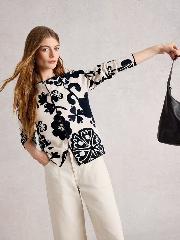 LULU PRINT CARDI NAT MLT