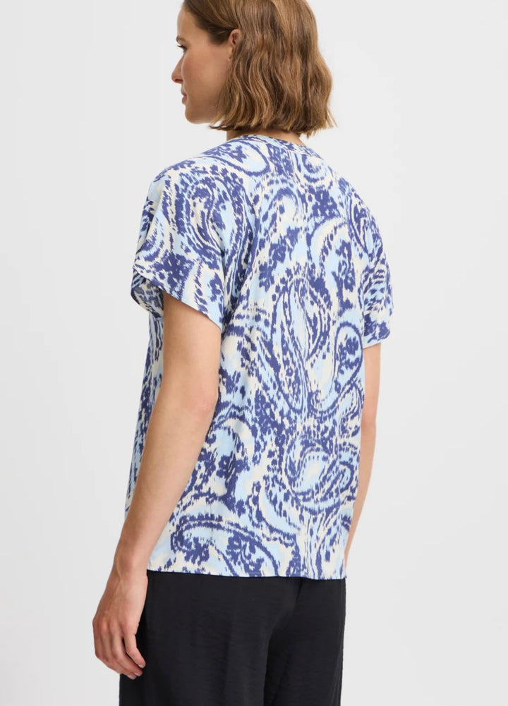 BLUE PAISLEY JOELLA V NECK TOP