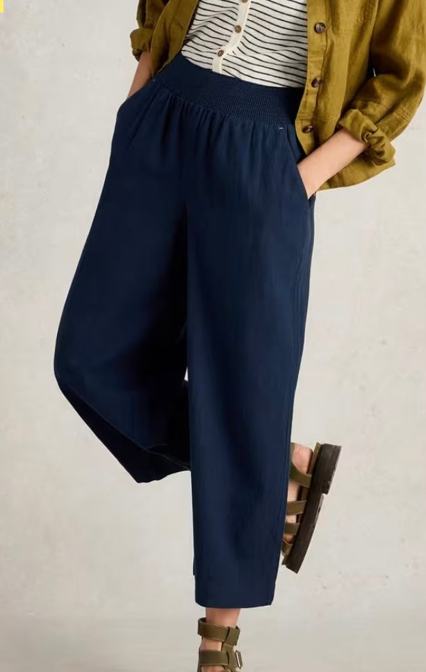 DARK NAVY SHELLY LINEN BLEND CULOTTE TROUSER