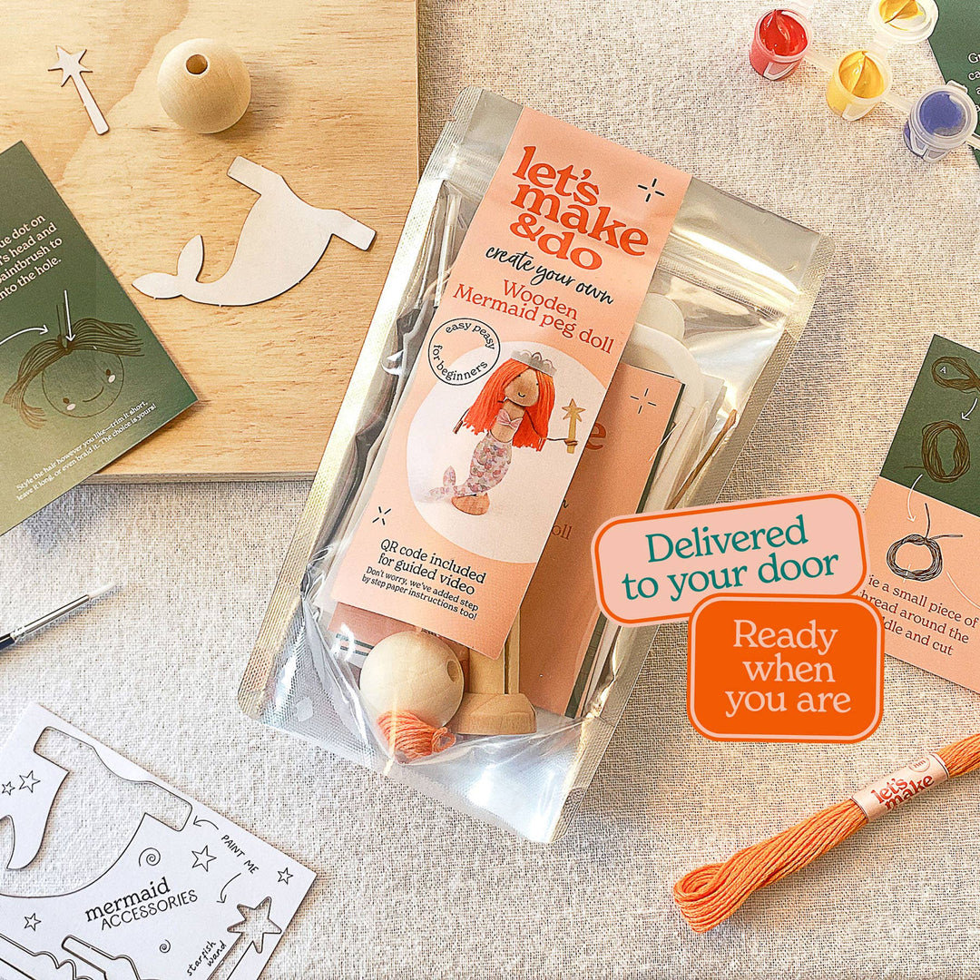 Create Your Own Mermaid Wooden Peg Doll Kit