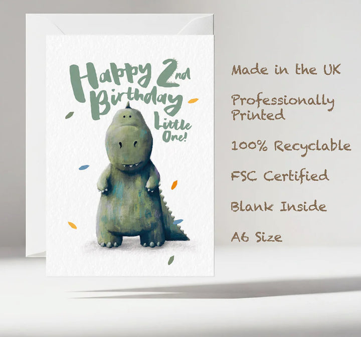 DINOSAUR 2ND BIRTHDAY CARD