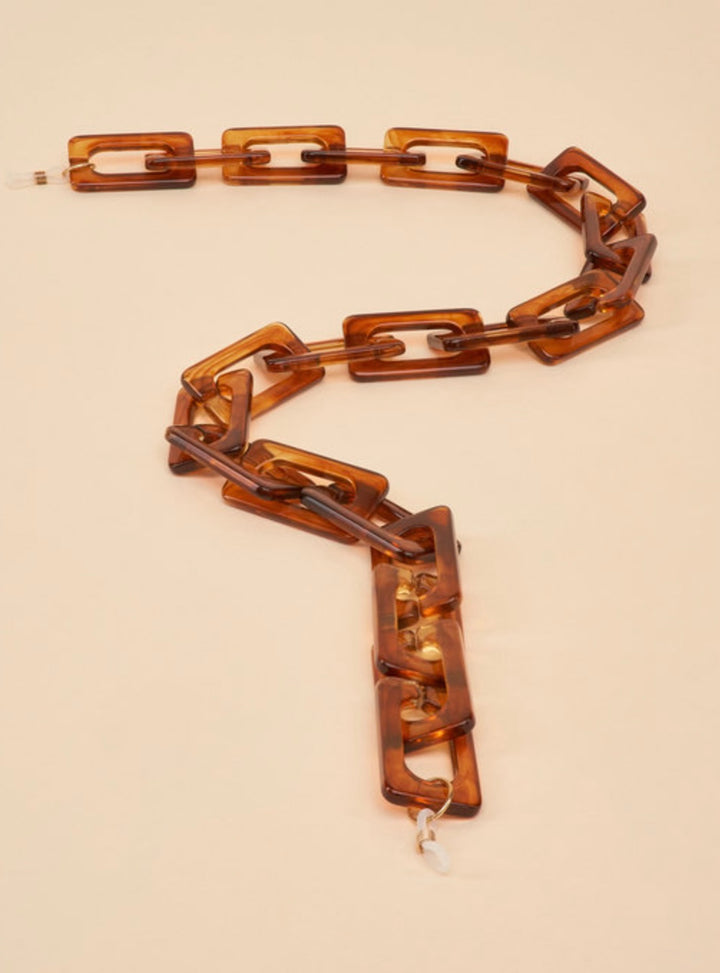 RECTANGLE BLOCK TORTOISESHELL GLASSES CHAIN