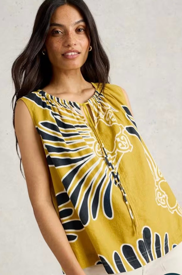 YELLOW PRINT MARLEY LINEN BLEND VEST