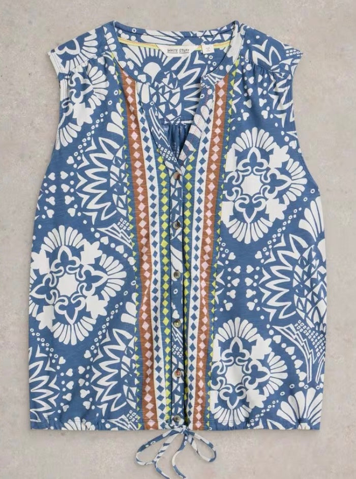TULIP SLEEVELESS SHIRT BLUE PRINT