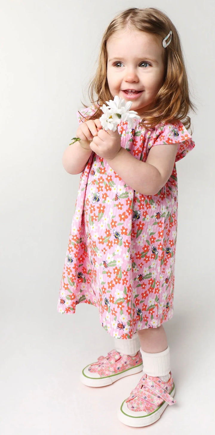 LOWEN SEERSUCKER PINK FLORAL FLORAL FUN DRESS