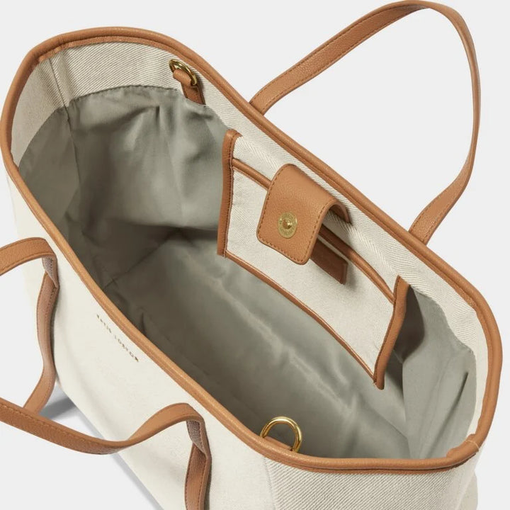 CAPRI TAN & OFF WHITE CANVAS TOTE BAG