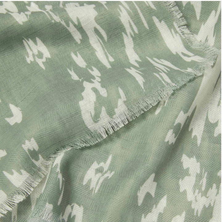 ABSTRACT ANIMAL PRINTED SCARF IN SAGE AND OFF WHITE