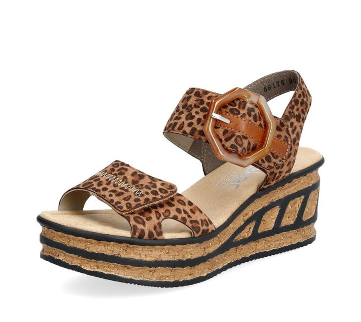 BROWN COMBINATION LEOPARD PRINT WEDGE SANDALS