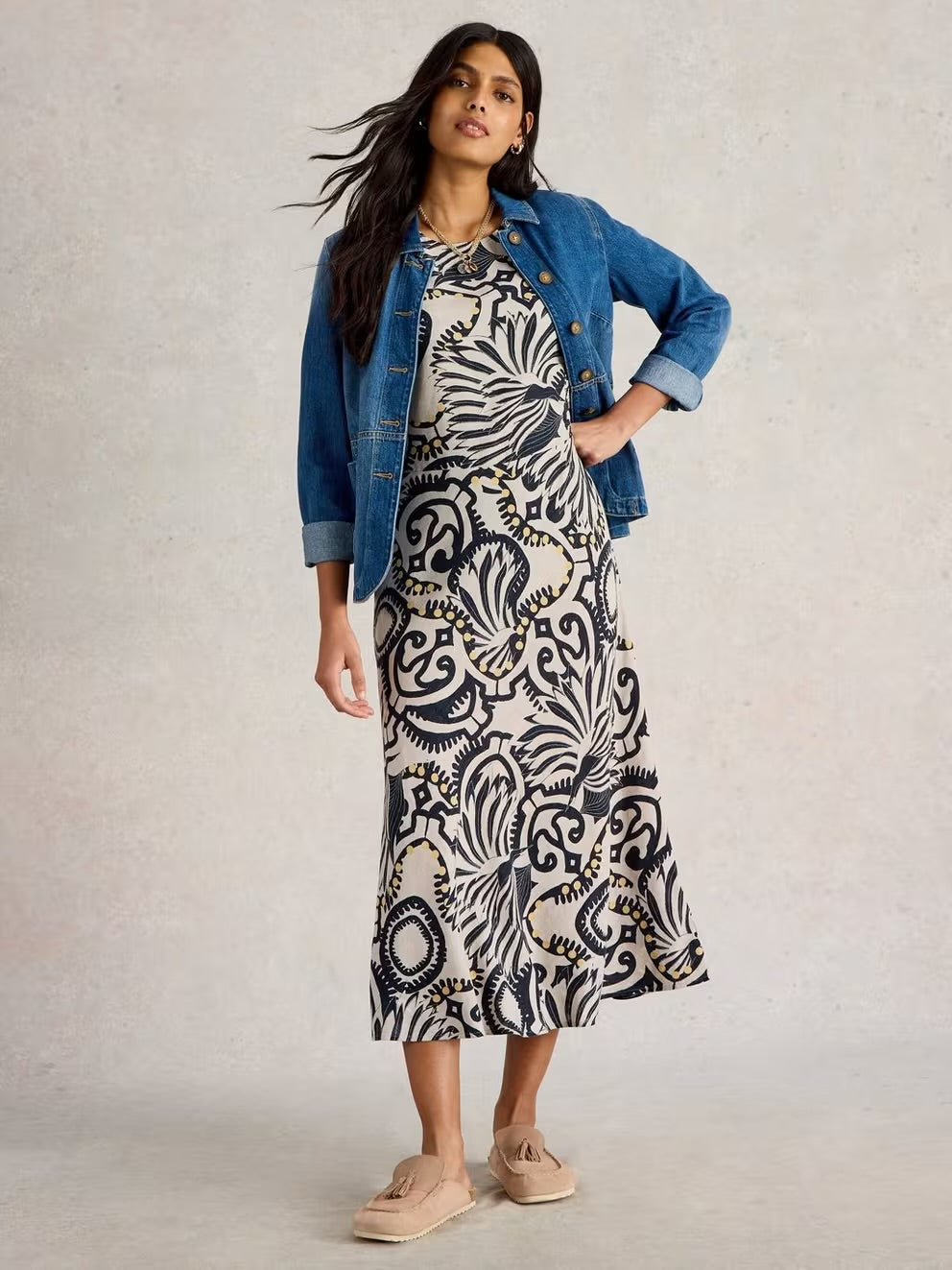 NATURAL PRINT BECCA BIAS CUT DRESS