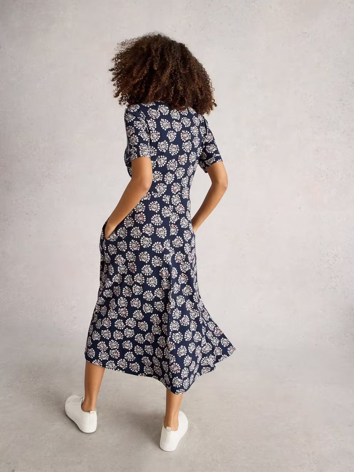 MEGAN JERSEY DRESS NAVY PRINT