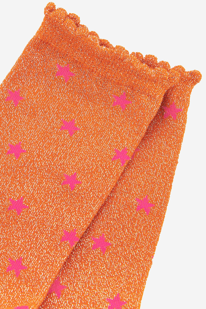 Womens Star Print Cotton Glitter Socks in Orange: UK 3-7 | EU 36-40 | US 5-9